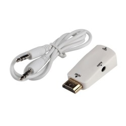 Hdmi Male To Vga Female + Audio Adapter White Free Shipping