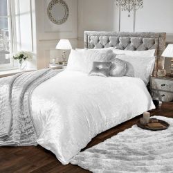 Deals On Luxury Crushed Velvet Duvet Cover Set White Double