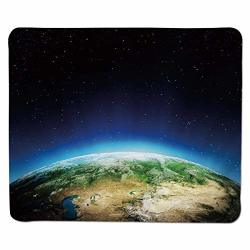 Mouse Pad Earth Russia From The Space Starry Night Sky Vivid Lands Science Cartography Decorative Blue Green Light Brown Stitched Edge