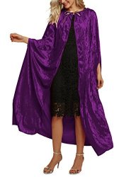 Urban Coco Women's Costume Full Length Crushed Velvet Hooded Cape Series 2-PURPLE