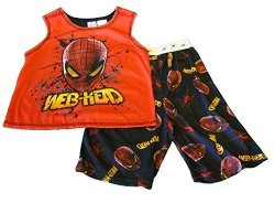 Spiderman Boys 2PC Sleevless Shorts Pajamas Web Head Red 6-7