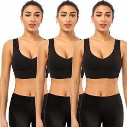 Bestena Sports Bras For Women 3 Pack Seamless Comfortable Yoga Bra With Removable Pads Black Large