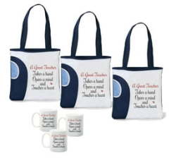Teacher Gift - A Great Teacher Mug & Artesan Tote Bag Combo - Pack Of 3 Navy