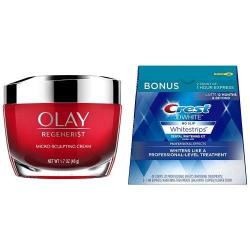 Olay Regenerist Micro-sculpting Cream Face Moisturizer 1.7 Oz With Crest 3D White Professional Effects Whitestrips Whitening Strips Kit