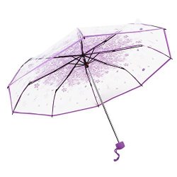 Transparent Bubble Umbrella Clear Dome Shape Folding Compact Umbrella For Weddings And Events Purple