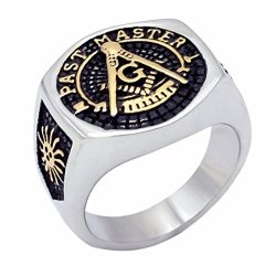 Vintage Men's Ring Masonic Freemason Past Master Biker Stainless Steel Knight Templar Rings Us 7-14 Father's Day Gift Size 12
