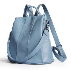 3-WAY Pu Leather Anti-theft Backpack 1801 - Blue