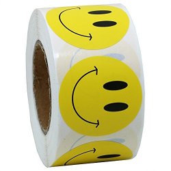 Hybsk Yellow Smiley Face Happy Stickers 1.5 Round Circle Teacher Labels 500 Total Per Roll