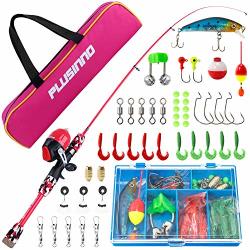 Plusinno Kids Fishing Pole With Spincast Reel Telescopic Fishing Rod Combo Full Kits For Boys Girls And Adults Red 120CM 47.24IN