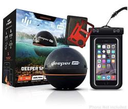 Deeper Smart Sonar Pro+ Series 2.55 Black - Gps Wi-fi Connected Wireless Castable Portable Smart Fishfinder For Ios & Android Devices & Universal Waterproof Cellphone Case Bundle