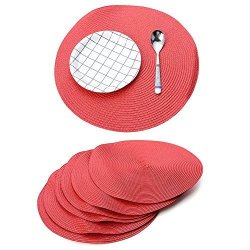 Xnferty 6 Pack Woven Round Table Placemats Stain Resistant Braided Edge For Indoor Outdoor Decor Braided Placemat Circle Coaster DIAM15 Red