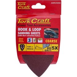 Tork Craft Sanding Triangle 80 Grit 140 X 140 X 98MM 5 PACK W h Hook And Loop - ABR25080