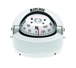 Ritchie Explorer Compass Dial With Surface Mount And 12V Green Night Lighting White 2 3 4-INCH