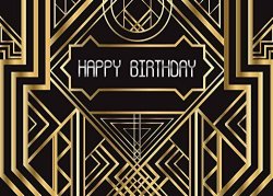 Qian Photography Backdrops Great Gatsby Happy Birthday Party Background Black And Gold Golden Banner Photo Studio Booth 7X5FT