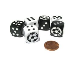 Set Of 6 Soccer 18MM D6 Rounded Edges Sports Dice - Inverse Black And White By Koplow Games