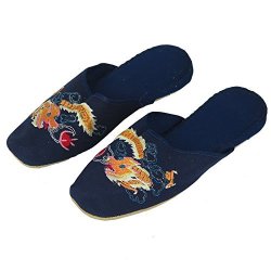 Handmade Embroidered Dragon Chinese Women's Cotton Slippers In Blue Whole Lot 18 Pairs New