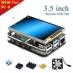 For Raspberry Pi 4 Screen With Fan 3.5 Inch Resistive Touch Screen Match Acrylic Case 3PCS Heat-sinks 320X480 Pixel Monitor Tft Display