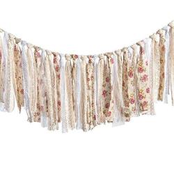 Ling's Moment Fabric Burlap Lace Tassel Garland Rig Tie Banner Floral Print Decor Rustic Wedding Event & Party Supplies Shabby Chic Banner 3 6 Ft