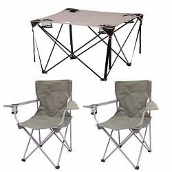 Ozark Trail Quad Folding Camp Chair 2-PACK In Gray Bundle With Ozark Trail Quad Folding Table With Cup Holders In Gray
