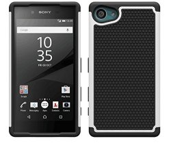 32NDSHOCK Proof Dual Defender Case Cover For Sony Xperia Z5 Compact Including Screen Protector Cleaning Cloth And Touch Stylus - White
