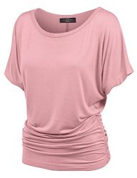Mbj WT817 Womens Dolman Drape Top With Side Shirring M Pink