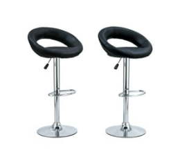 2 Set Modern Bar Stools Leather Kitchen Chairs - Black