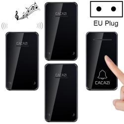 Cacazi FA8 One Button Three Receivers Self-powered Smart Home Wireless Doorbell Eu Plug Black