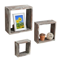 Dark Brown MyGift Rustic Torched Wood Wall Mounted Shadow Box w/Cubby Shelving 2 Drawers and Label Holders