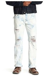 True Religion Men's Straight Leg Relaxed Fit Midnight Stitch Jeans W flaps In Gloomy Cloud 32