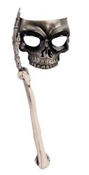 Forum Novelties Skeleton Mask W bone Handle Skull Venetian Mardi Gras Masquerade Prop Halloween