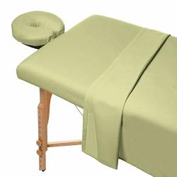 3PC Flannel Massage Table Sheet Set - Cotton Spa Facial Bed Covers Sage