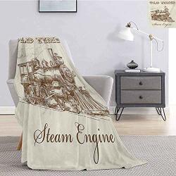 Luoiaax Steam Engine Comfortable Large Blanket Old Times Train Vintage Hand Drawn Iron Industrial Era Locomotive Microfiber Blanket Bed Sofa Or Travel W60 X