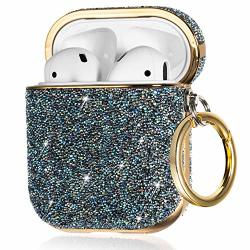 Airpods Case Cover Kingxbar Luxury Series Super Bling Crystals Chic Design For Apple Airpods 2 & Airpods 1 With Keychain Portable Protective Hard Skin Cases For Girls Blue