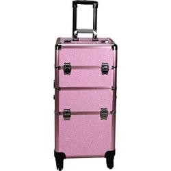 Hiker 4-WHEELS Professional Rolling Aluminum Cosmetic Makeup Case & Easy-slide & Extendable Trays With Dividers Pink 22 Pound
