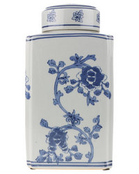 Gift Warehouse Porcelain Vine Flower Tea Caddy & White Blue