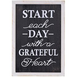 NIKKY HOME 14 X 20 Wood Framed Wall Sign Plaque With Quote Start Each Day With A Grateful Heart