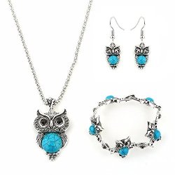 Hosaire Owl Jewelry Sets Retro National Style Owl Turquoise Accessories Bracelet Necklace Earrings
