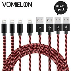 Lightning Cable 3FT-4PACK Tangle-free Nylon Braided Cord Lightning To USB Charging Cables Compatible With Iphone 7 7 PLUS 6S 6 Plus SE 5S 5 Ipad Ipod Nano 7- Red +