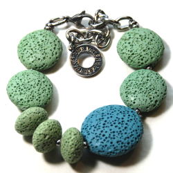 Atenea Handmade Mint Green & Blue Lava Bracelet With Stainless Steel Chain & Clasp