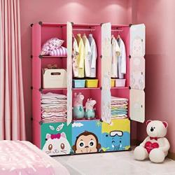 MAGINELS Children Wardrobe Kid Dresser Cute Baby Portable Closet Bedroom Armoire Clothes Hanging Storage Rack Cube Organizer Large Blue 8 Cube & 2 Hanging Section