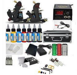 Professional Complete Tattoo Kit 2 Machine Crotary Gun Set With Ink