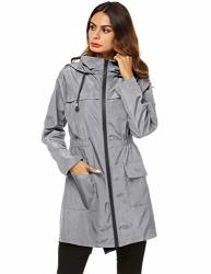 AKEWEI Women Lightweight Raincoat Waterproof Trench Coat Windbreaker Hiking Rain Jacket Breathable Summer Coat