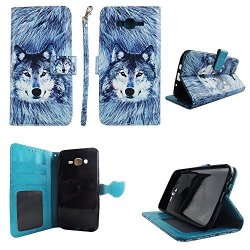 Snow Wolf Wallet Folio Case For Samsung Galaxy J7 2016 Fashion Flip Pu Leather Cover Card Cash Slots & Stand