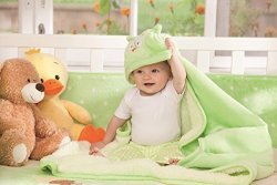 Baby Mink Premium Soft Sherpa Character Hooded Towel Blanket 39" L X 30" W Green Owl