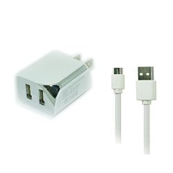 2.1A Dual Port USB Wall Charger Adapter And Cable White For Blackberry Pearl Flip 8230 Apex 4G Playbook Pearl 9105 Playbook