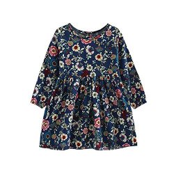 Coper Fashion Dresses Toddler Baby Girls Flower Print Long Sleeve Princess Dress Navy 4-5T