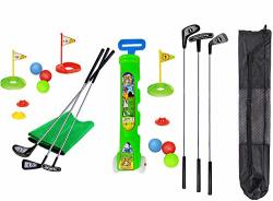 Children's Color Golf Fun Color Set 6 Metal Golf Club Plus Golf Cart Plus Golf Portable Storage Bag 24 Piece Premium Kids Golf Set