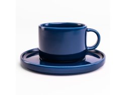 Flat Stackable Tea Cups & Saucers Set Of 4 Cobalt Blue