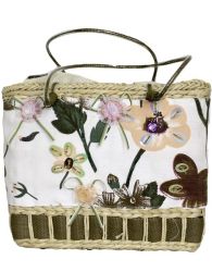 Fino Straw canvas Floral Embellished Beach Bag