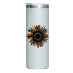 Grey Sunflower Glitter Stainless Steel Tumbler